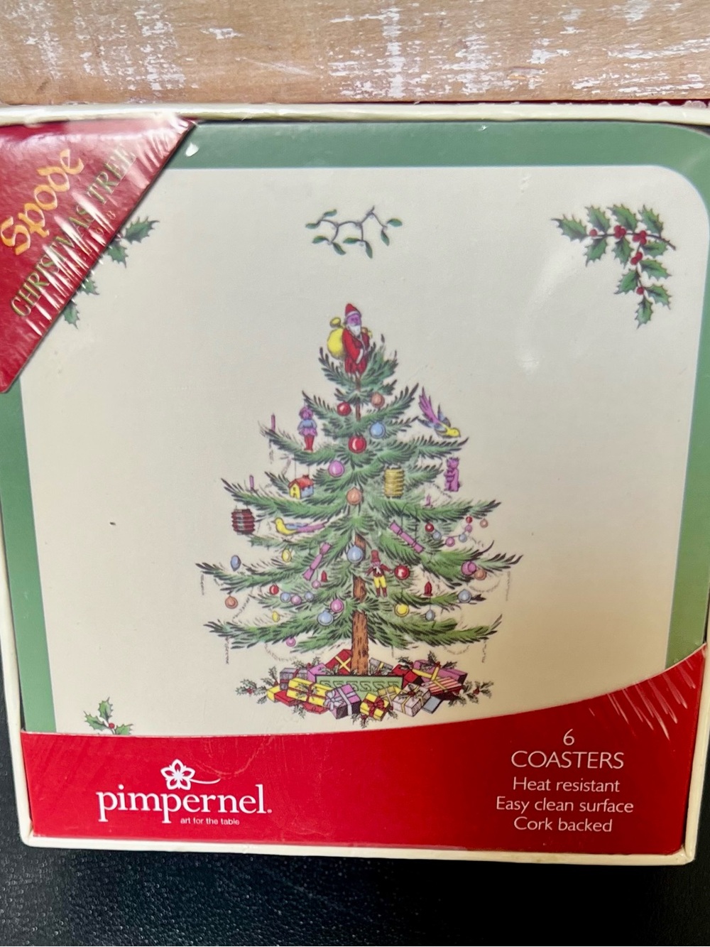 SPODE Christmas Tree Vintage Coasters by Pimpernel - Set of 6 New In Box